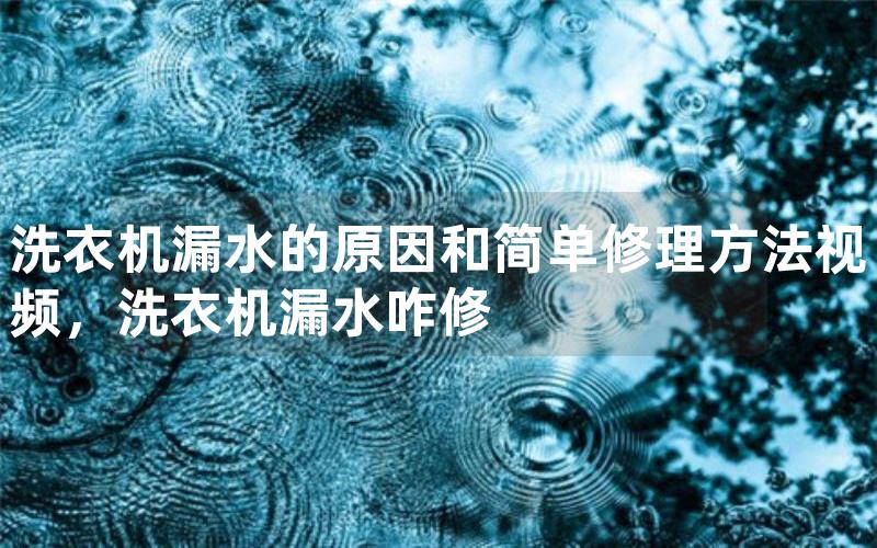 洗衣机漏水的原因和简单修理方法视频，洗衣机漏水咋修